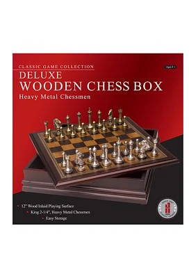 Classic Game Collection - Deluxe Wooden Chess Box with Heavy Metal Chessmen