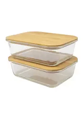 Gourmet Kitchen  2-Pack Rectangle Glass Food Storage Containers with Bamboo Lid