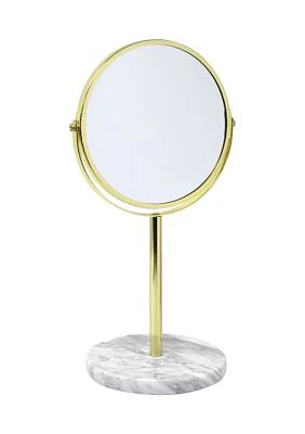 Steel Round Mirror with Marble Base