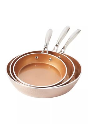 3-Piece Hammered Copper Ti-Ceramic Nonstick Frying Pan Set