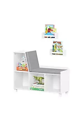 RiverRidge Home Book Nook Kids Multi-Cubby Storage Bench with a 2-Pack of 10" Bookshelves