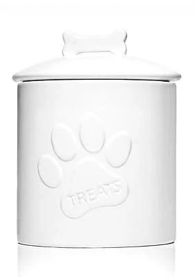 White Ceramic Paw Print Canister Treat Jar