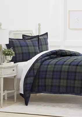 Royal Blue Plaid 3 Piece Quilt Set