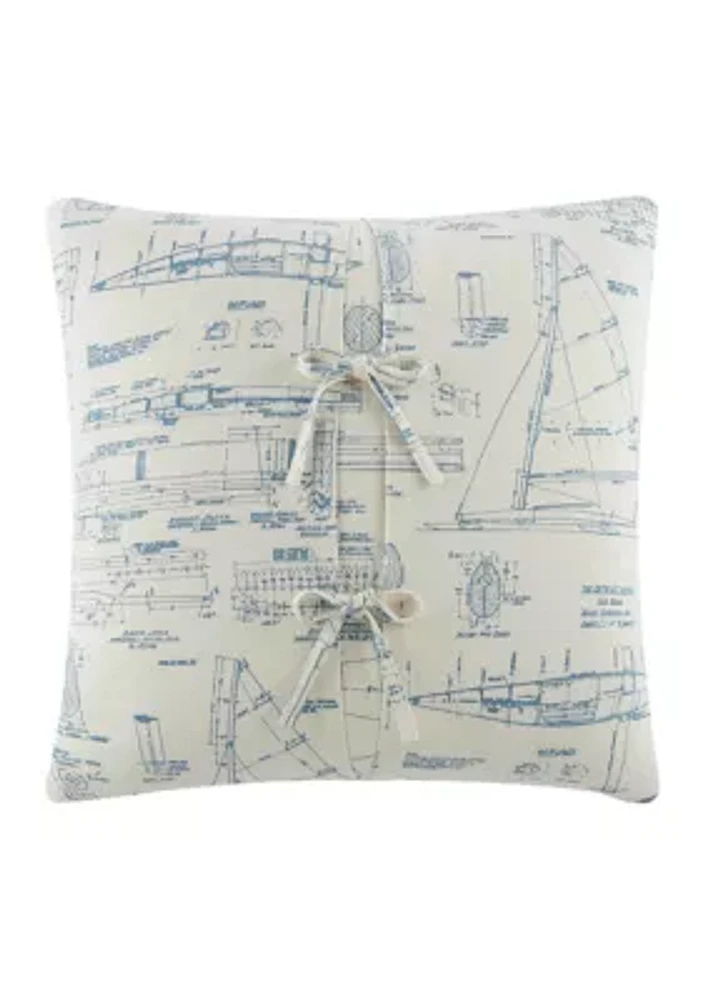 Folly Square Ivory and Blue Decorative Pillow