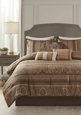 Bellagio 7-Piece Jacquard Comforter Set- Brown