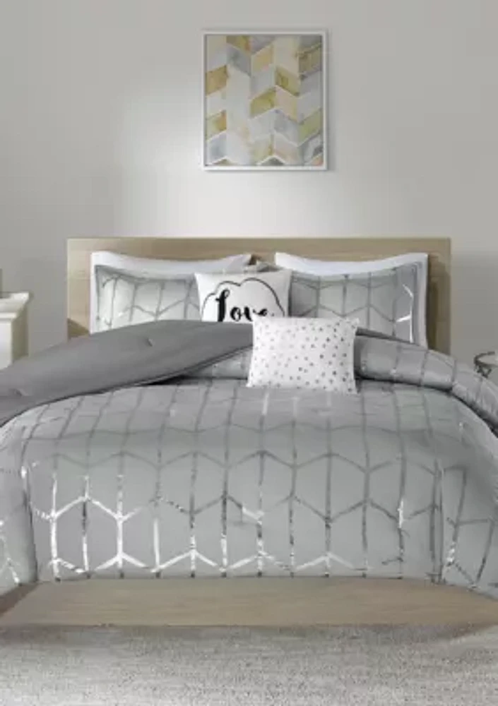 Raina Gray and Silver Comforter Set