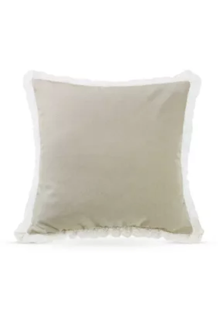 Charlotte Tan Burlap Off-White Lace Trim Square Pillow