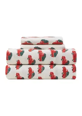 Christmas Wishes Truck With Tree Flannel Sheet Set