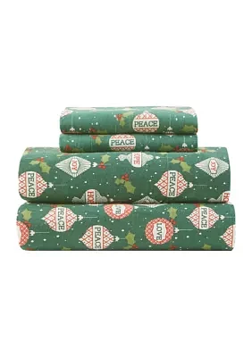 Vintage Christmas Ornament Flannel Sheet Set