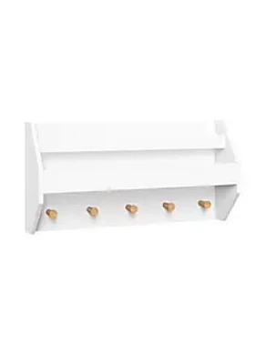RiverRidge Home Kids Catch-All Wall Shelf with Bookrack and Hooks – White