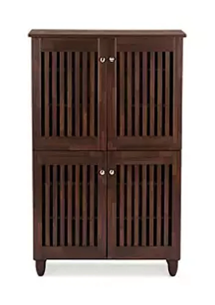 Baxton Studio Fernanda Modern and Contemporary 4-Door Oak Brown Wooden Entryway Shoes Storage Tall Cabinet