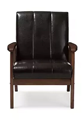 Baxton Studio Nikko Mid-century Modern Scandinavian Style Dark Brown Faux Leather Wooden Lounge Chair