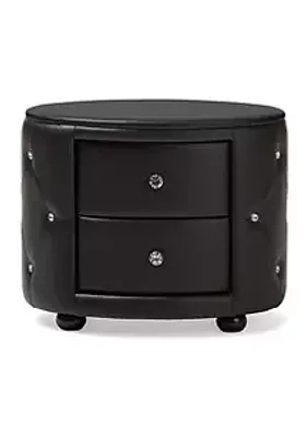 Baxton Studio Davina Hollywood Glamour Style Oval 2-drawer Faux Leather Upholstered Nightstand