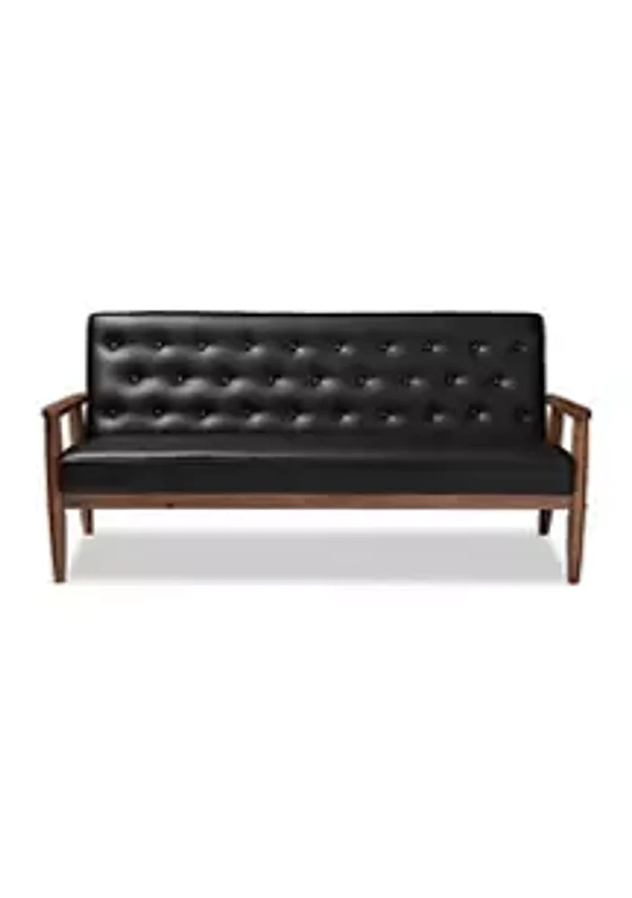 Baxton Studio Sorrento Mid-century Retro Modern Faux Leather Upholstered Wooden 3-seater Sofa