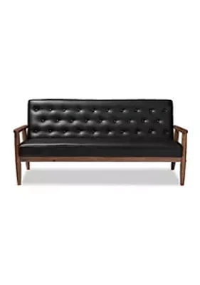 Baxton Studio Sorrento Mid-century Retro Modern Faux Leather Upholstered Wooden 3-seater Sofa
