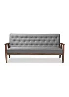 Baxton Studio Sorrento Mid-century Retro Modern Grey Fabric Upholstered Wooden 3-seater Sofa