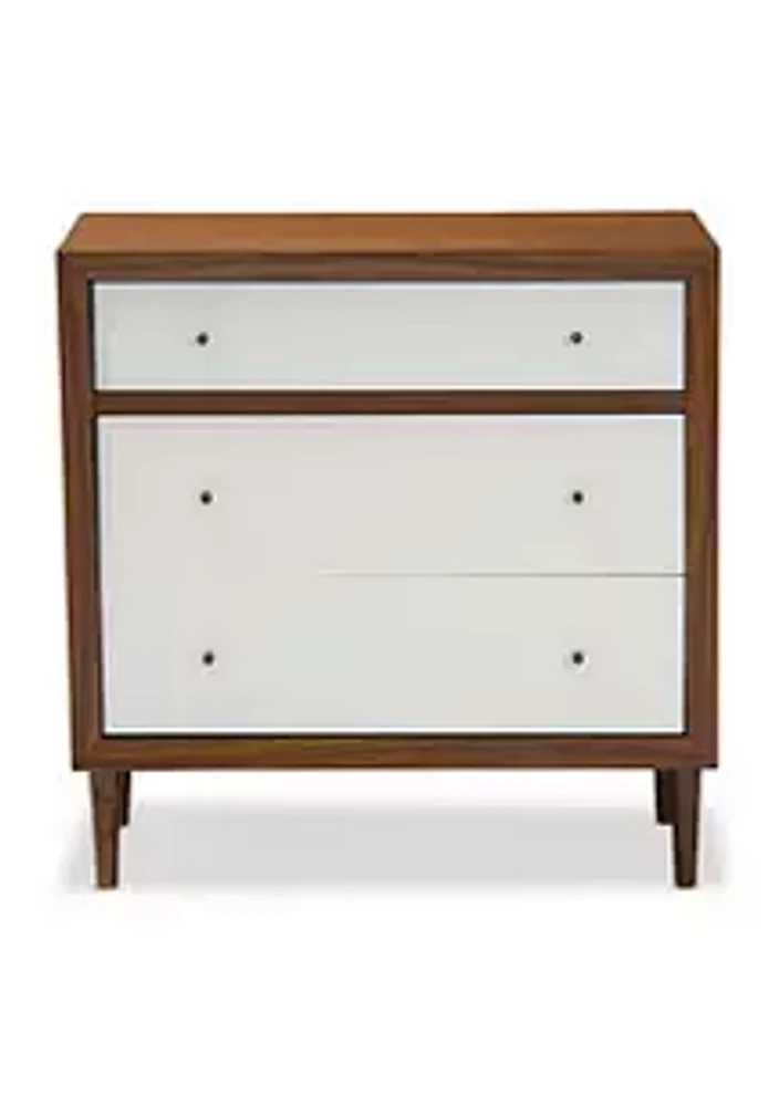 Baxton Studio Harlow Mid-century Modern Scandinavian Style White and Walnut Wood 3-drawer Chest