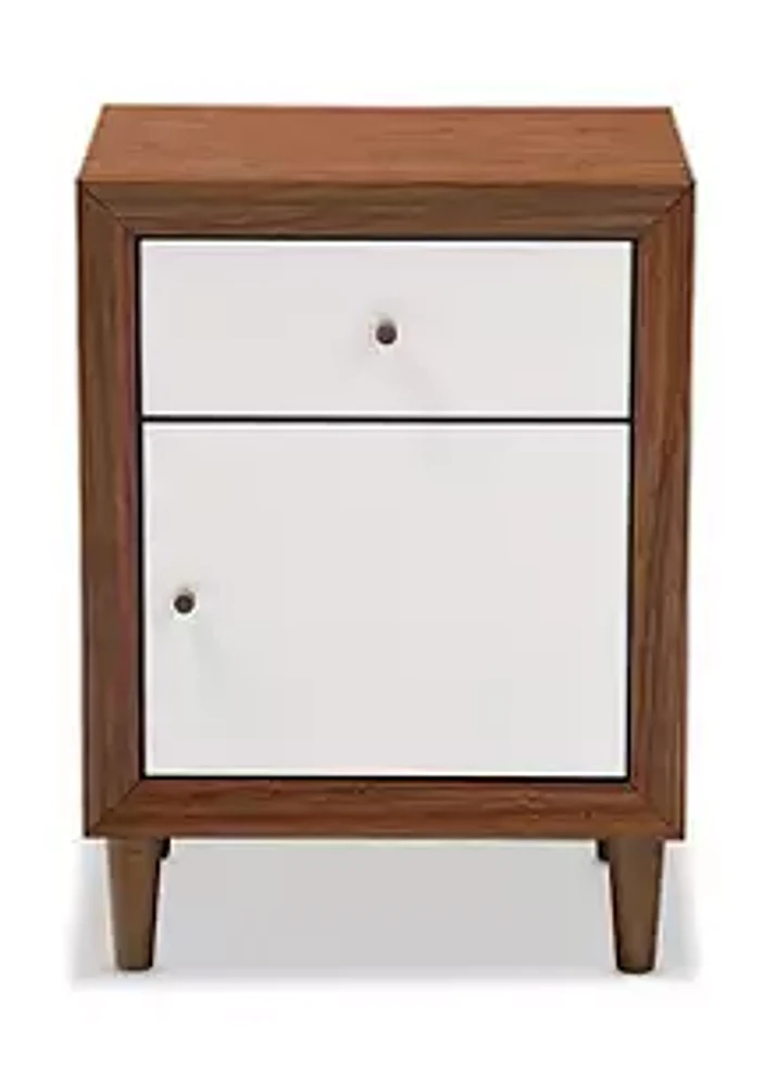 Baxton Studio Harlow Mid-century Modern Scandinavian Style White and Walnut Wood 1-drawer and 1-door Nightstand