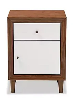 Baxton Studio Harlow Mid-century Modern Scandinavian Style White and Walnut Wood 1-drawer and 1-door Nightstand