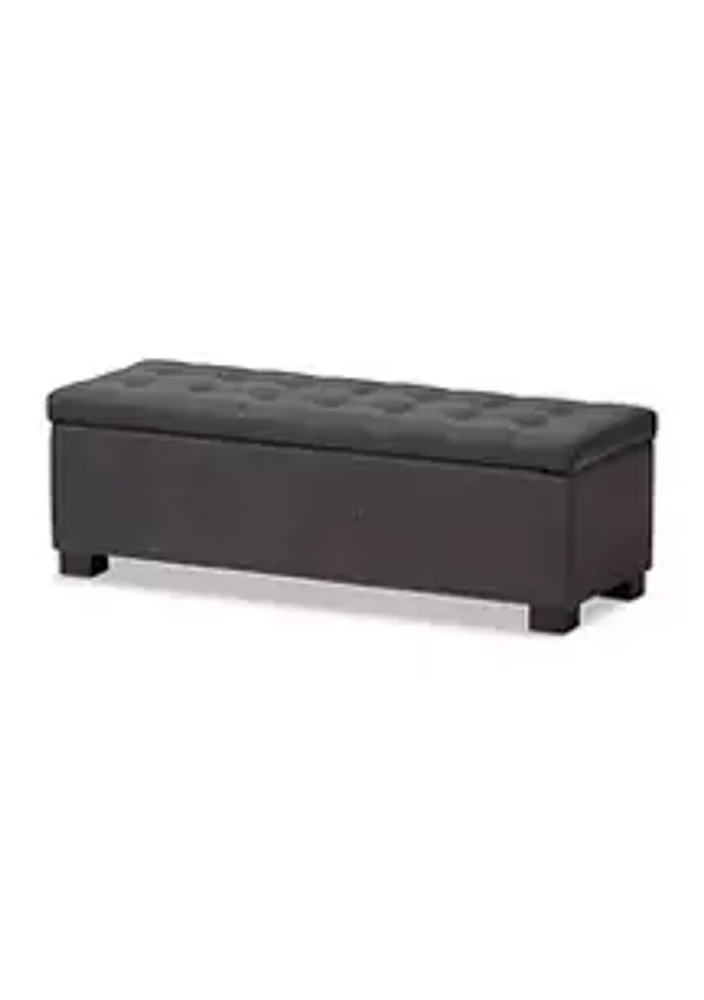 Baxton Studio Roanoke Modern and Contemporary Dark Grey Fabric Upholstered Grid-Tufting Storage Ottoman Bench