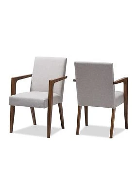 Andrea Mid-Century Modern Greyish Beige Upholstered Wooden Armchair