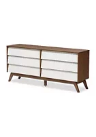 Baxton Studio Hildon Mid-Century Modern White and Walnut Wood 6-Drawer Storage Dresser