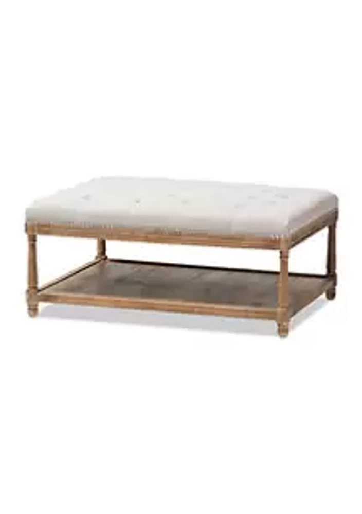 Baxton Studio Carlotta French Country Weathered Oak Beige Linen Rectangular Coffee Table Ottoman