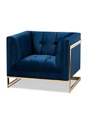 Baxton Studio Ambra Glam and Luxe Royal Blue Velvet Fabric Upholstered and Button Tufted Armchair with Gold-Tone Frame