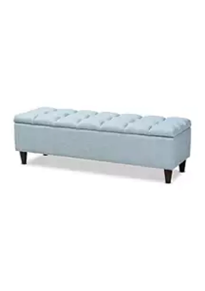 Baxton Studio Brette Mid-Century Modern Light Blue Fabric Upholstered Dark Brown Finished Wood Storage Bench Ottoman