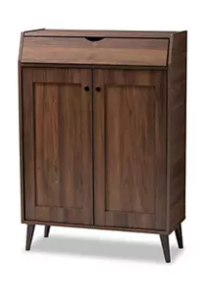 Baxton Studio Cormier Mid-Century Modern Walnut Brown finished 2-Door Wood Entryway Shoe Storage Cabinet