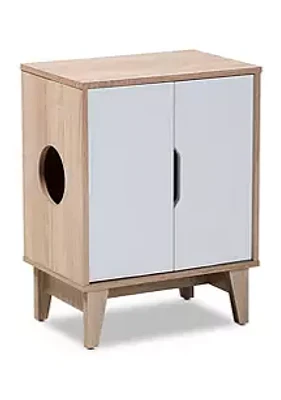 Baxton Studio Romy Mid-Century Modern Two-Tone Oak and White Finished 2-Door Wood Cat Litter Box Cover House