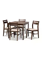 Baxton Studio Lovy Modern and Contemporary Beige Fabric Upholstered Dark Walnut-Finished 5-Piece Wood Dining Set