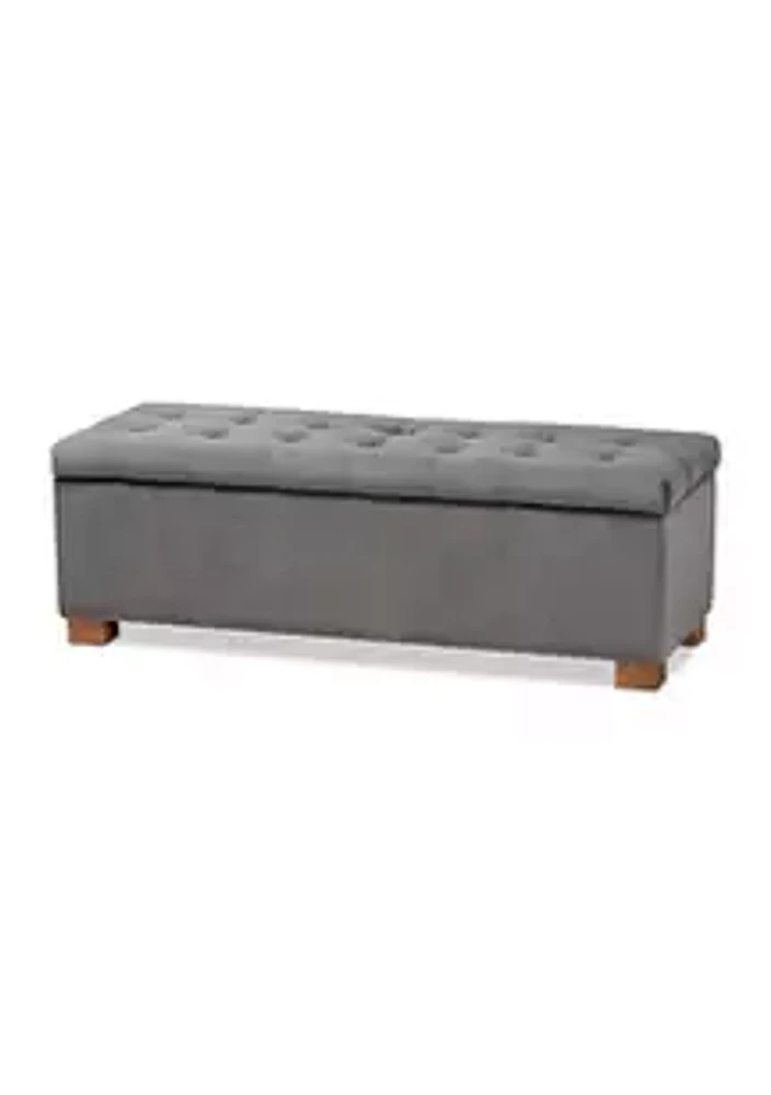 Baxton Studio Roanoke Modern and Contemporary Grey Velvet Fabric Upholstered Grid-Tufted Storage Ottoman Bench