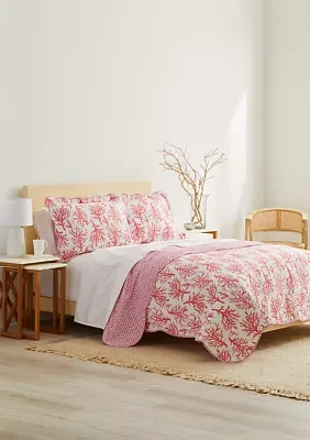 3 Piece Scallop Trim Coral Quilt Set