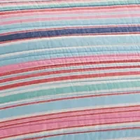 3 Piece Scallop Trim Pink Stripe Quilt Set