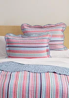 3 Piece Scallop Trim Pink Stripe Quilt Set