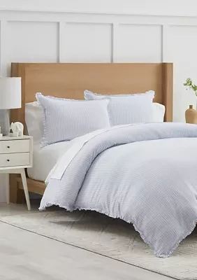 Blue Ruffle Trim Stripe Comforter