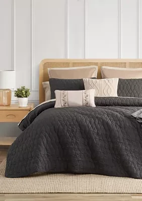 3 Piece Juno Charcoal Quilt Set