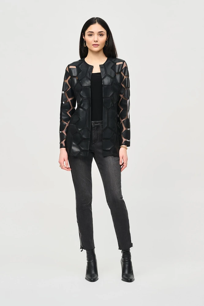 Laser-Cut Leatherette on Mesh Jacket