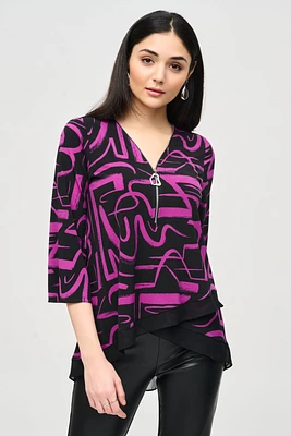 Silky Knit Abstract Print Flared Top