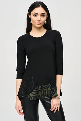 Silky Knit Tunic with Abstract Print Layer