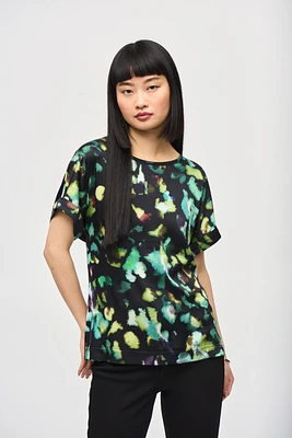 Satin Front Abstract Print Short Sleeve Top