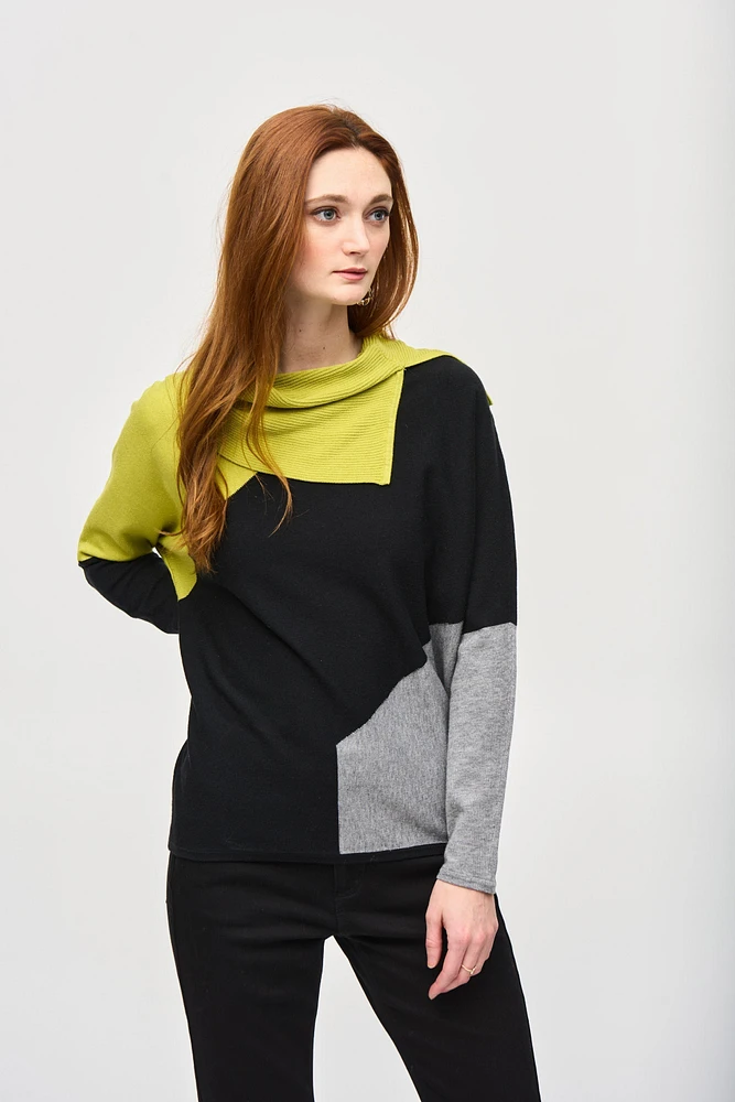 Colour-Block Jacquard Sweater Top