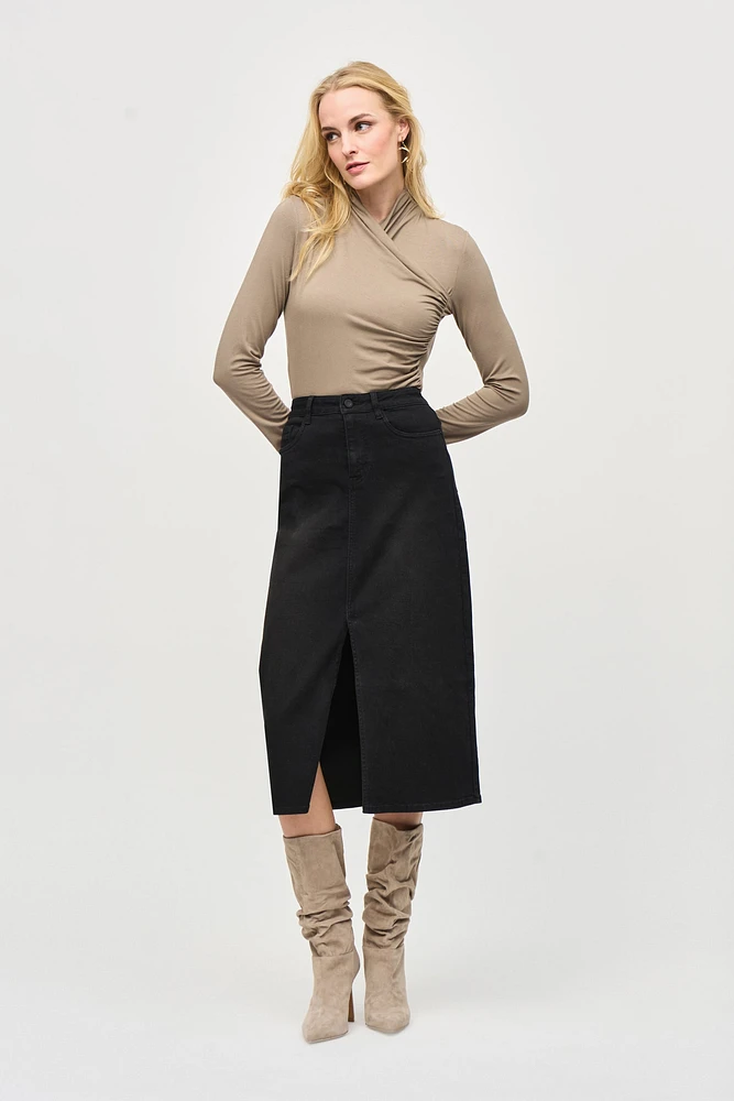 Mid-Length Denim Skirt with Front Vent