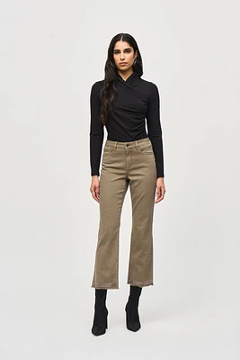 Denim Straight Pants with Frayed Hem