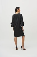 Satin Ruffle Sleeve Straight Dress