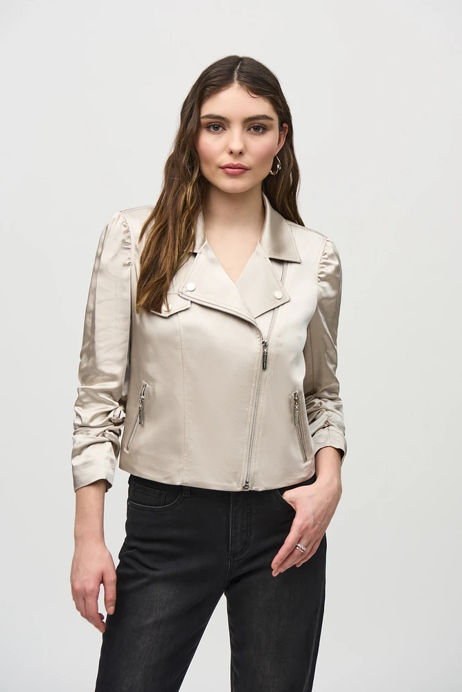 Satin Moto Jacket with Zippers