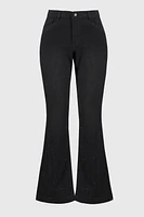 Classic Flared Denim Pants with Rhinestone Detail