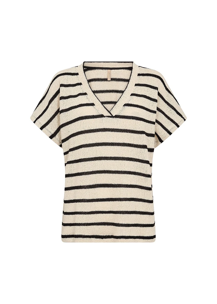 Short Sleeve V-Neck Stripe Sweater