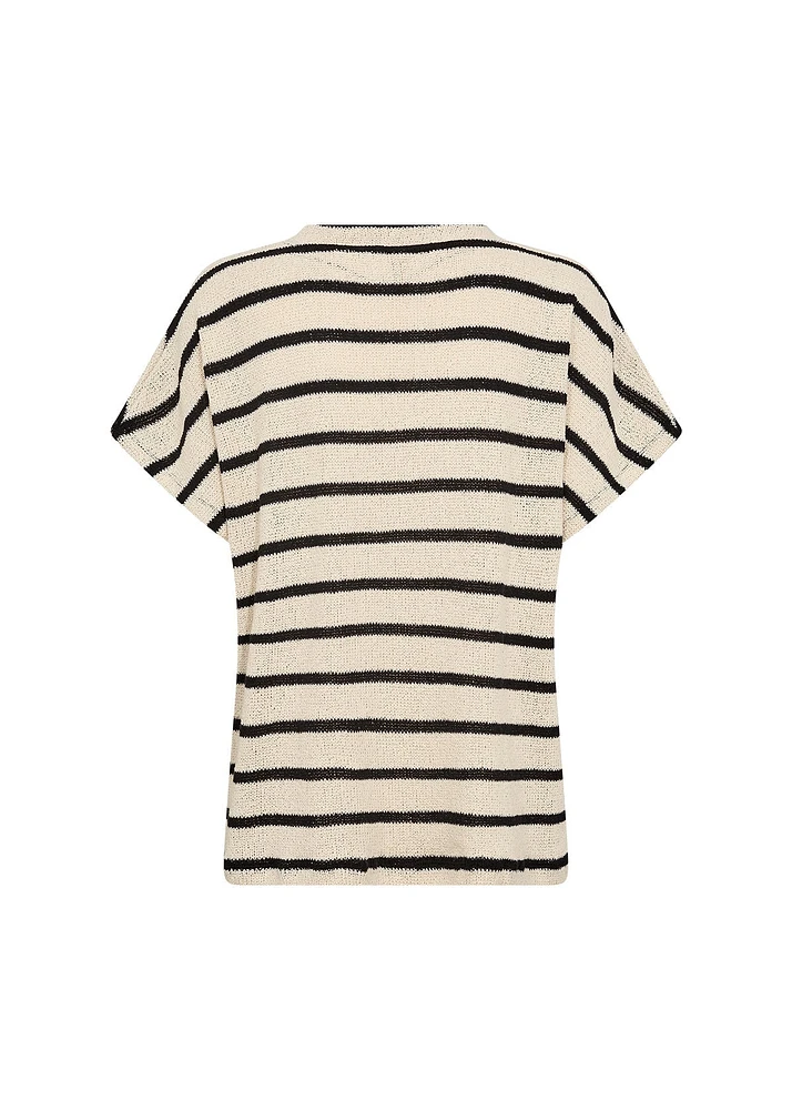 Short Sleeve V-Neck Stripe Sweater